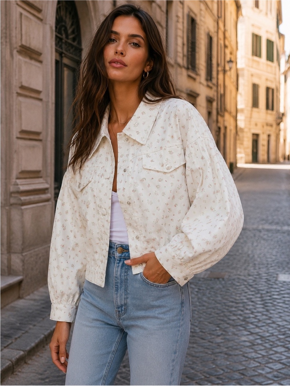 262 • Botanical Print Denim Jacket